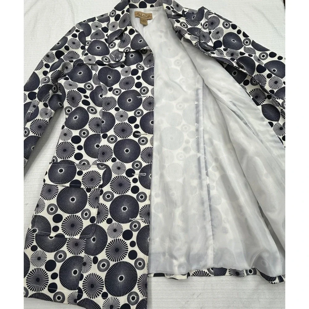 Peck & Peck Weekend Jacket Womens Large Geometric Print Black White Mod‎ Retro